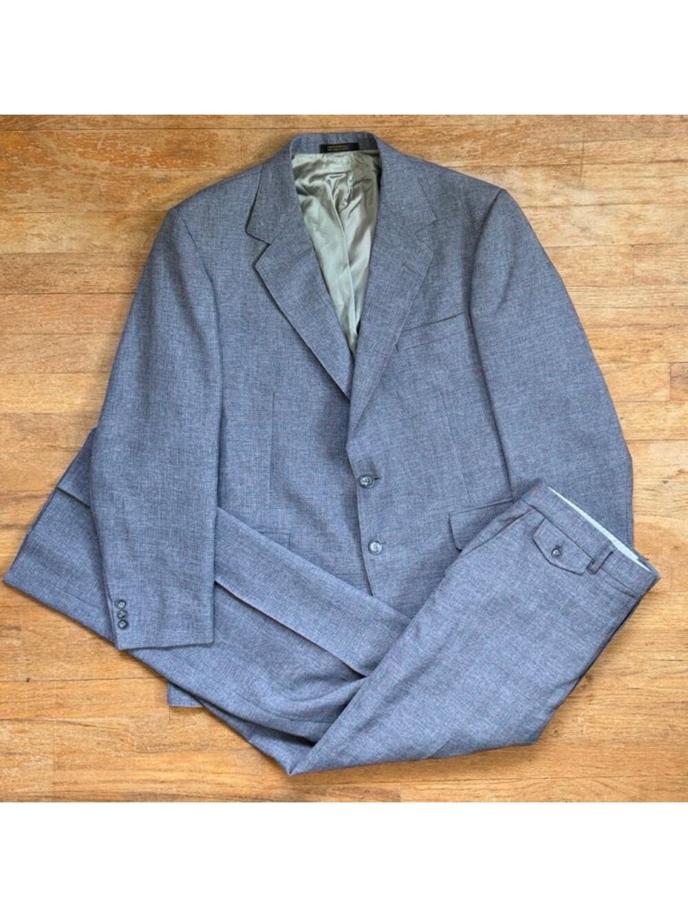 Vintage Mens Suit Set Size 44R Blazer 36x32 Pants 70s Gray Glen Plaid Wool Blend
